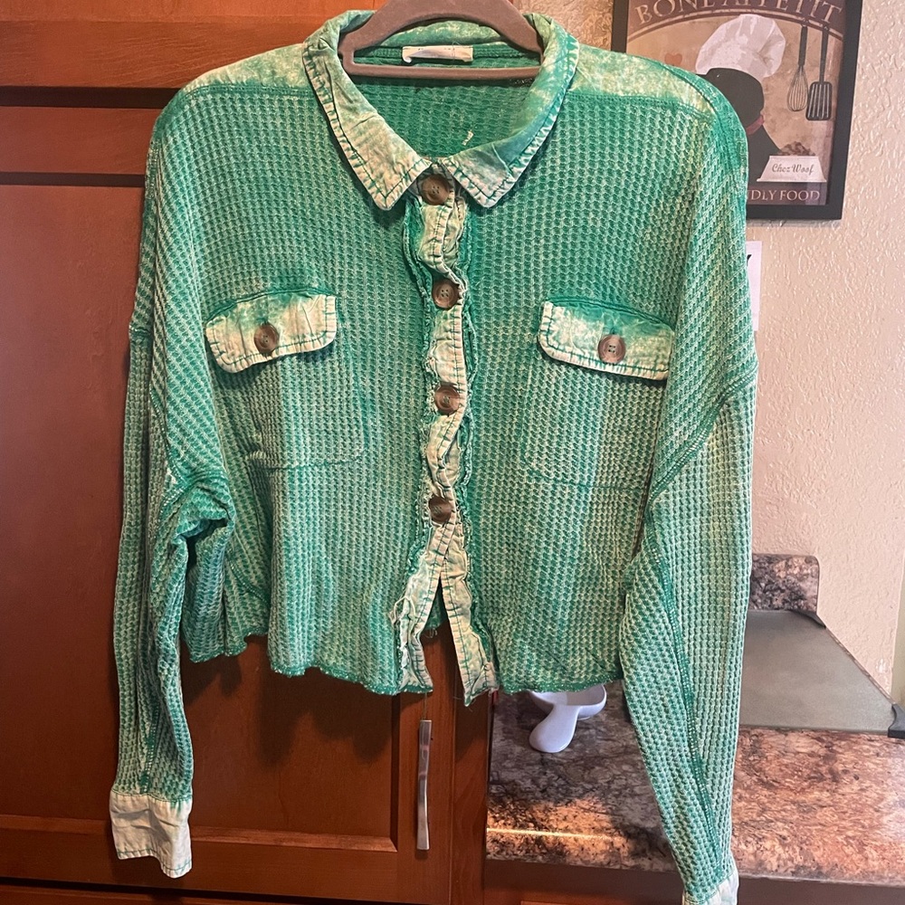 Zenana Outfitters Teal Waffle Knit Top